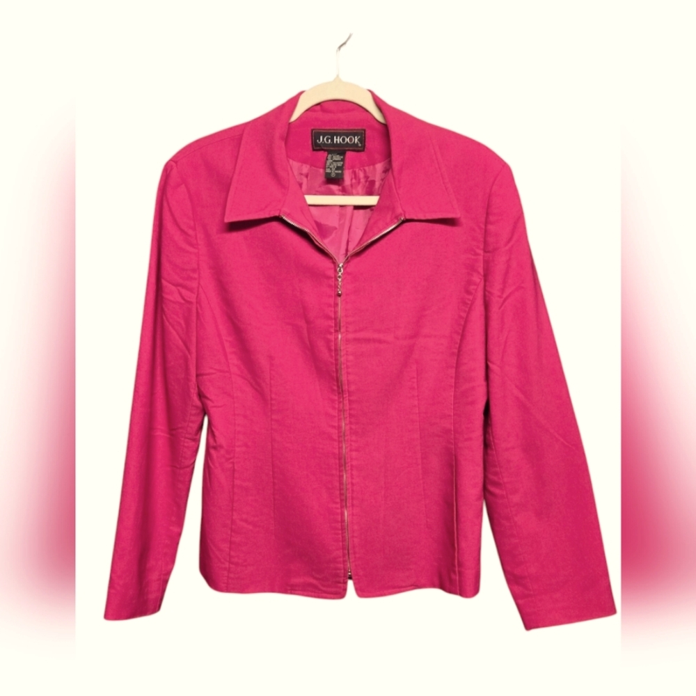 J.G. Hook Lines Zip Up Blazer Jacket Sz 12 Fuschia Pink